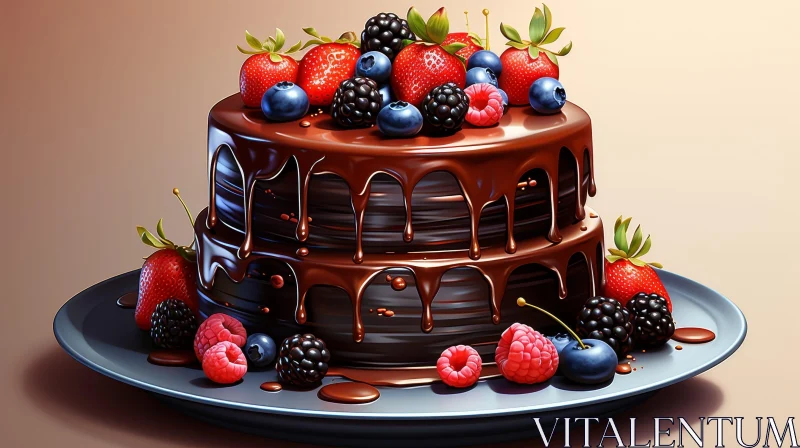 Delicious Chocolate Cake with Fresh Berries - Food Photography AI Image