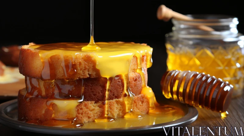 Delicious Honey Bread Stack on Plate AI Image