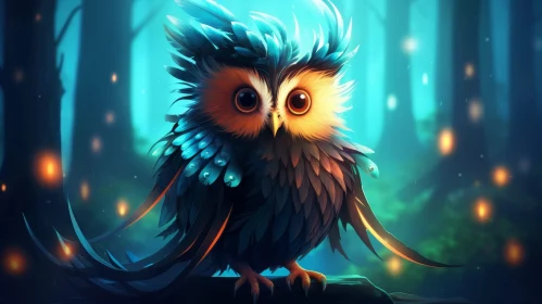 Enchanting Owl in Forest Digital Painting