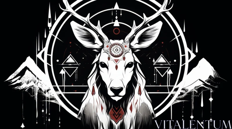 Enigmatic Deer Illustration with Mountain Background AI Image