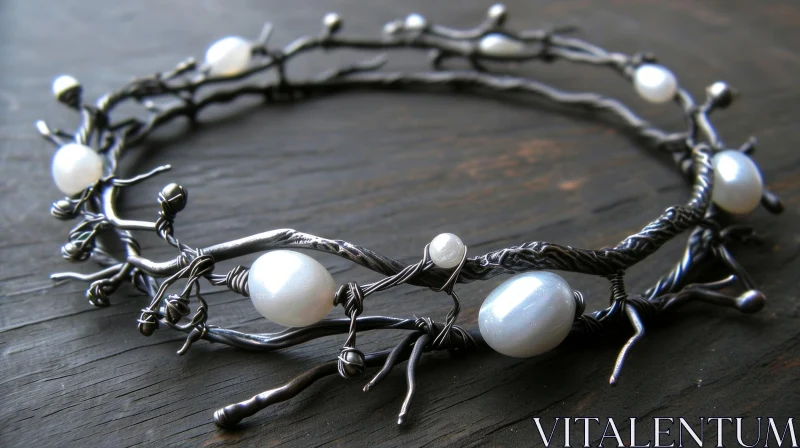 Handmade Silver Tiara with Freshwater Pearls - Unique and Stunning Jewelry AI Image