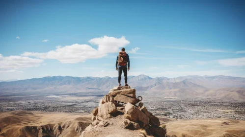 Man Standing on Rock in Desert Landscape