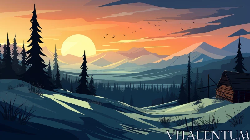 Mountain Range Sunset Landscape AI Image