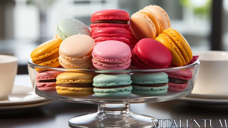 Multicolored Macarons Plate Close-Up AI Image