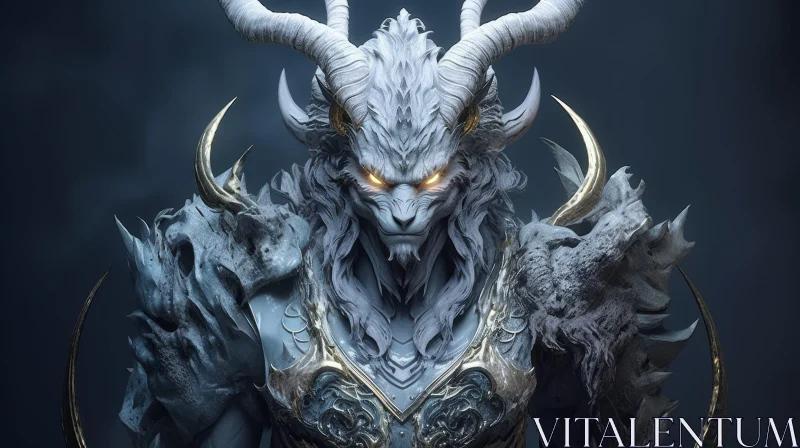 Mysterious Horned Creature in Dark Armor AI Image