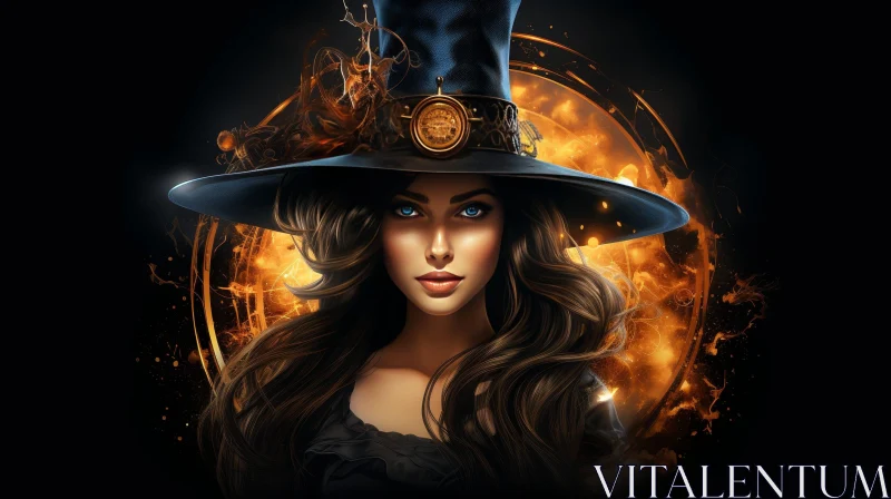 Mysterious Woman Portrait with Clock Hat AI Image