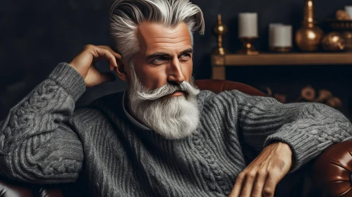 Pensive Older Man in Gray Sweater - Portrait Photo