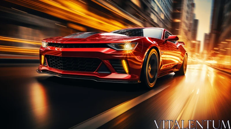 Red Sports Car Speeding Through City Night AI Image