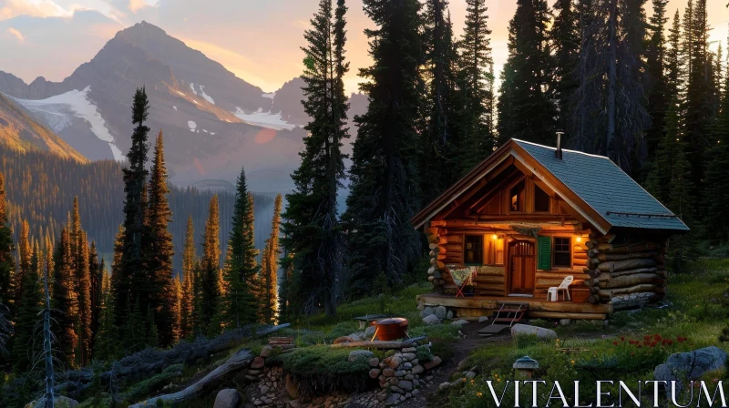 Rustic Cabin in the Mountains - Natural Beauty Captured AI Image