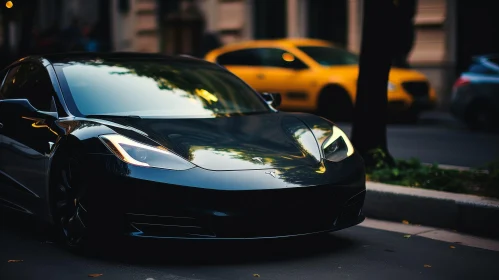 Sleek Black Tesla Model 3 on City Street