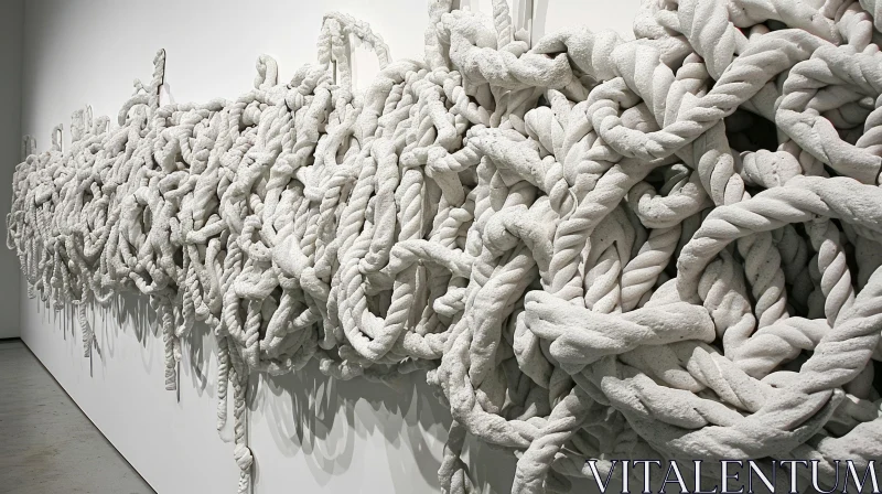 AI ART Twisted Rope Sculpture on White Wall - Abstract Art Installation