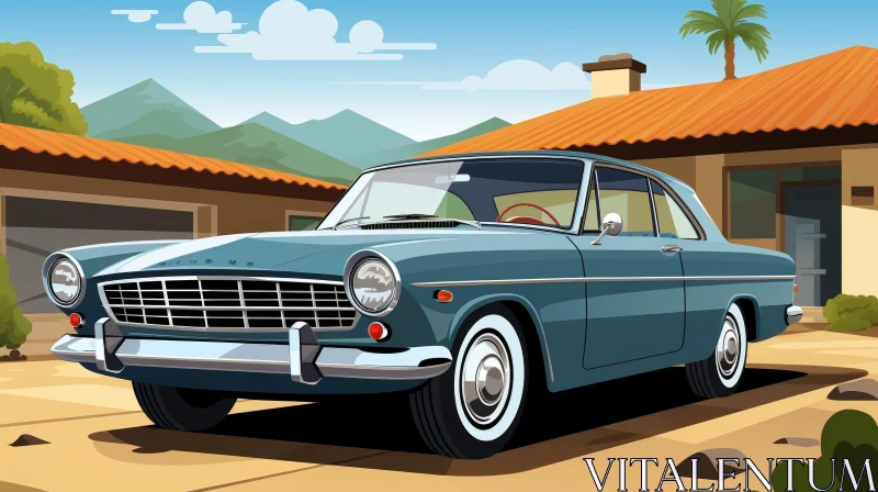 AI ART Vintage Car Parked in Front of Ranch-Style House