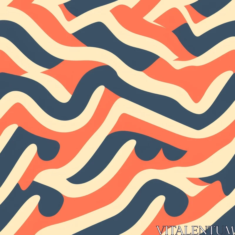 Wavy Curved Lines Seamless Pattern in Orange, Blue, and Cream AI Image