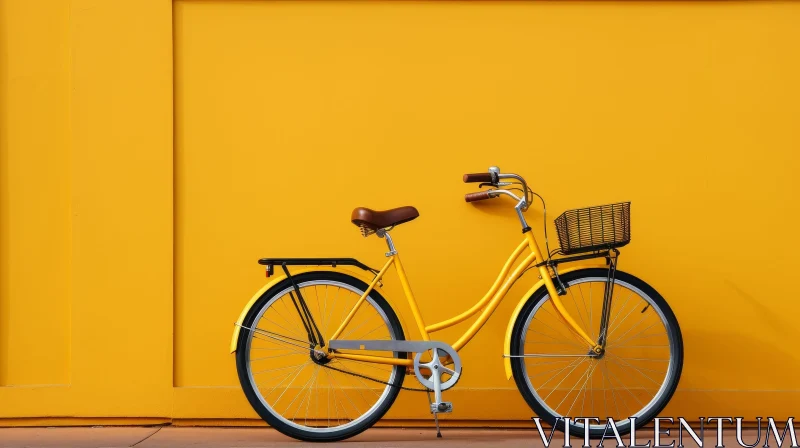 Yellow Bicycle Against Vibrant Yellow Wall AI Image