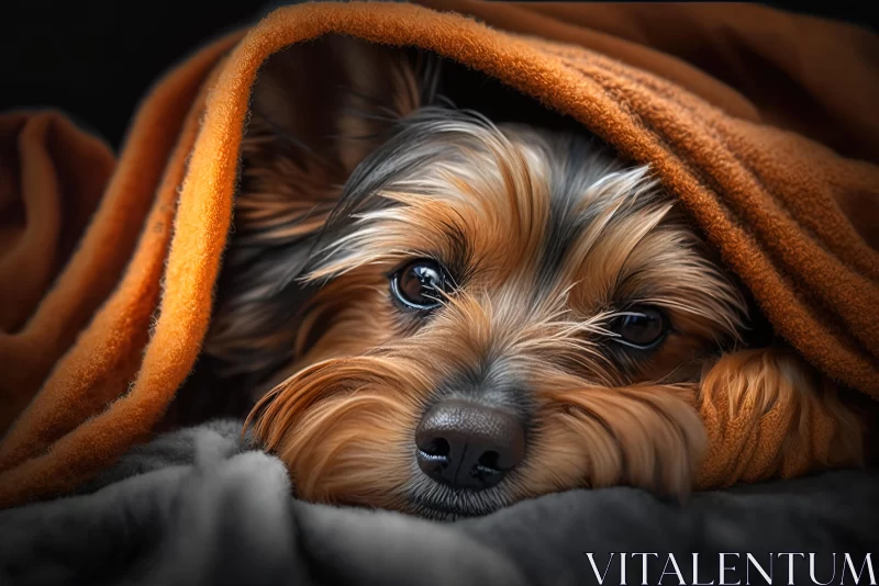 Captivating Portrait of a Small Dog Under a Cozy Blanket AI Image