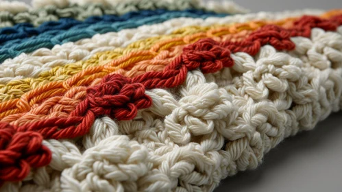 Colorful Hand-Knitted Blanket with Rainbow Pattern