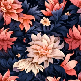 Dark Blue Floral Seamless Pattern