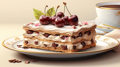 Delicious Mille-Feuille Pastry with Fresh Cherries