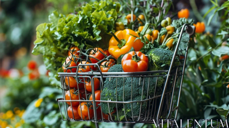 Fresh Vegetables in a Metal Shopping Basket | Garden Scene AI Image