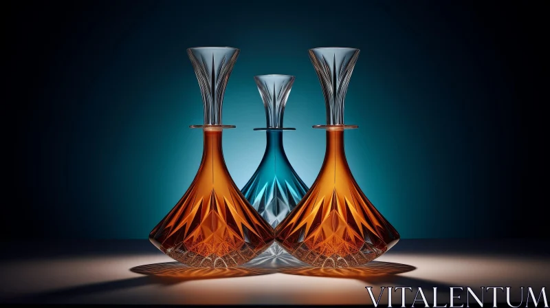 Glass Decanters Still Life on Dark Blue Background AI Image