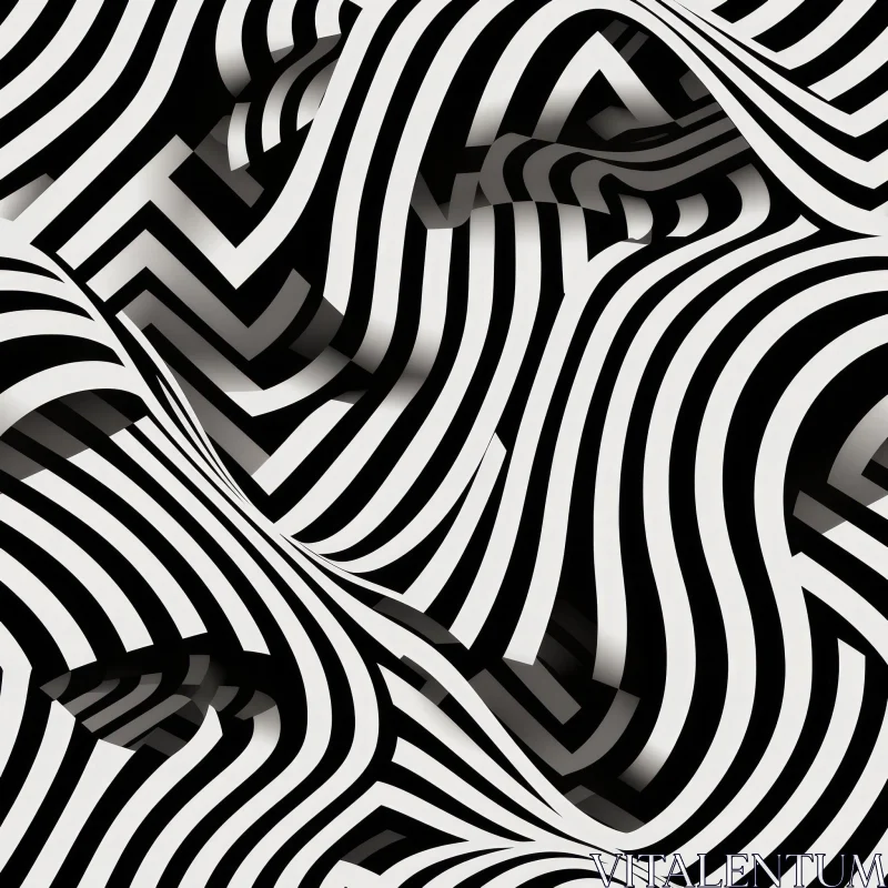 AI ART Monochrome Abstract 3D Stripes Pattern