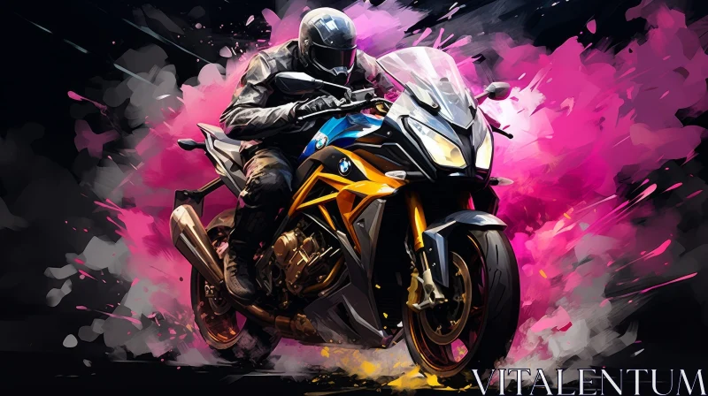 Motorcycle Rider Painting in Realistic Style AI Image