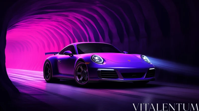 Purple Porsche 911 GT3 RS in Neon-Lit Tunnel AI Image