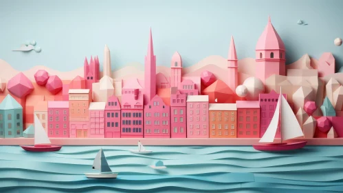 Serene Paper Cityscape with Colorful Boats