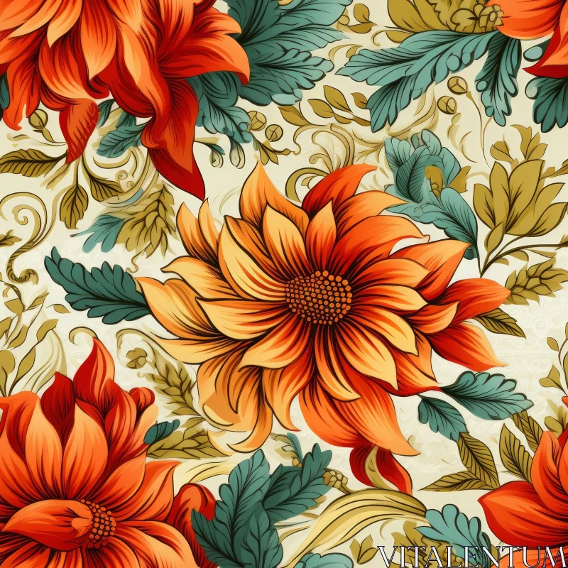 AI ART Vintage Floral Seamless Pattern - Cream Background