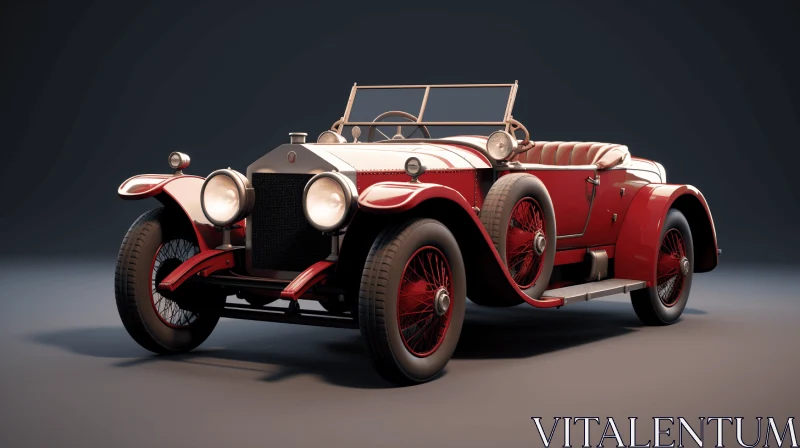 Vintage Red Car on Grey Background | Realistic Hyper-Detailed Rendering AI Image