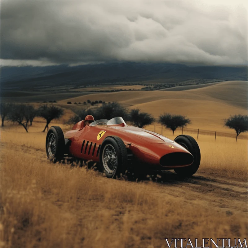 AI ART Vintage Red Racing Car on Desert Road