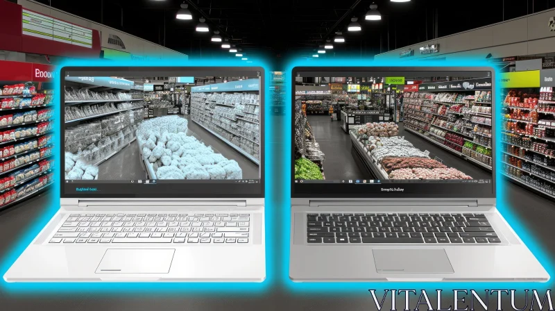 Virtual Grocery Store on Laptops - Realistic 3D Rendering AI Image