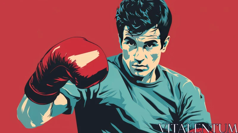 AI ART Young Male Boxer Portrait - Motivational Fight Stance