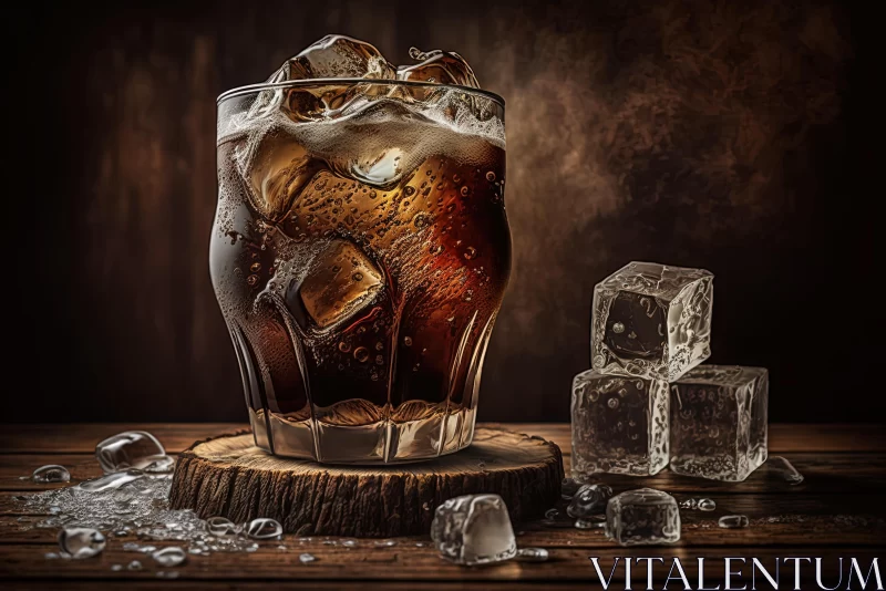 AI ART Captivating Still Life: Classic Cola with Ice Cubes in a Glass