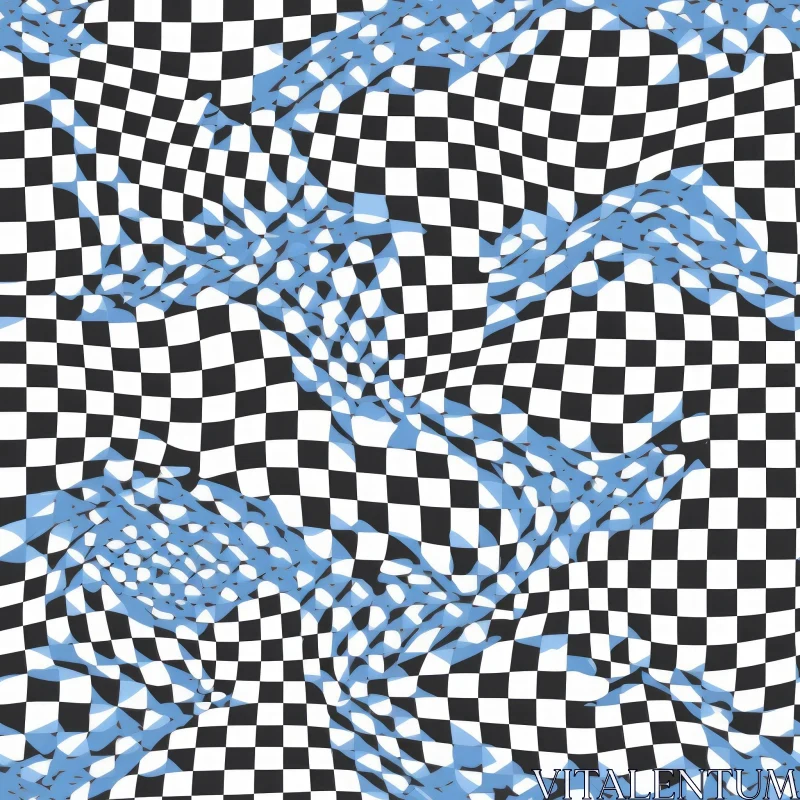 Checkerboard & Blue Wave Pattern Seamless Design AI Image
