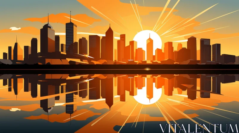 Cityscape Sunset Digital Painting AI Image