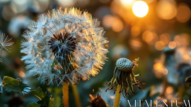 Dandelion Flower in Morning Sunlight - Close-up Nature Photography AI Image