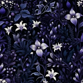 Dark Blue Floral Pattern - Lilies, Roses, Daisies