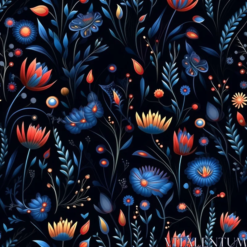 Dark Blue Floral Pattern - Seamless Design AI Image