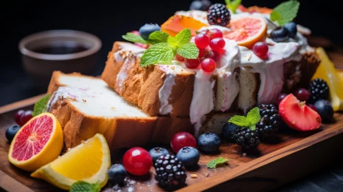 Delicious Cake with Berries and Citrus Fruits
