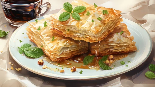 Delicious Middle Eastern Dessert - Baklava with Tea