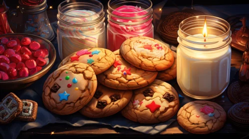Delicious Still Life: Candle, Cookies, and Candy