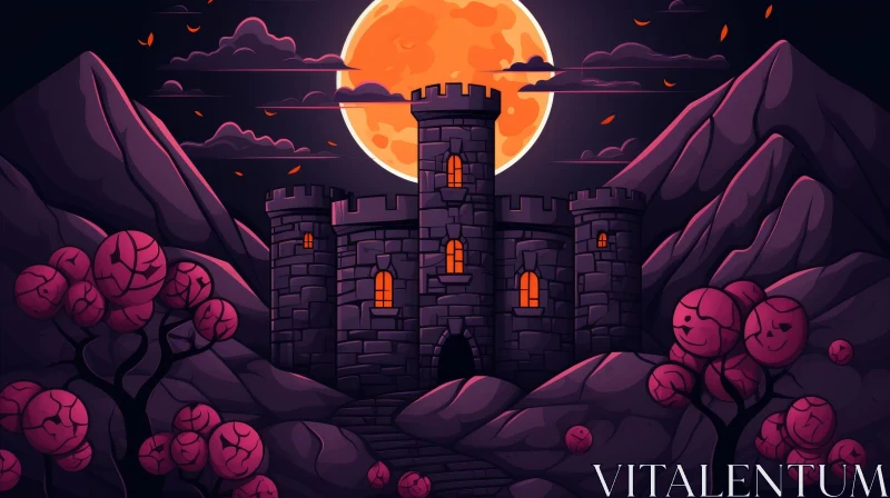 Eerie Dark Castle Digital Painting AI Image