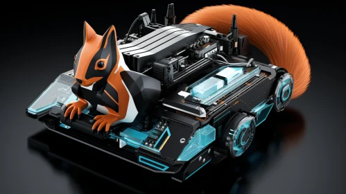 Futuristic Cat and Car in Dark Teal and Orange