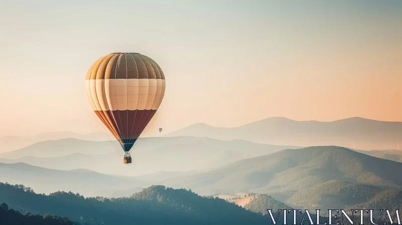 Hot Air Balloons Over Mountain Range AI Image