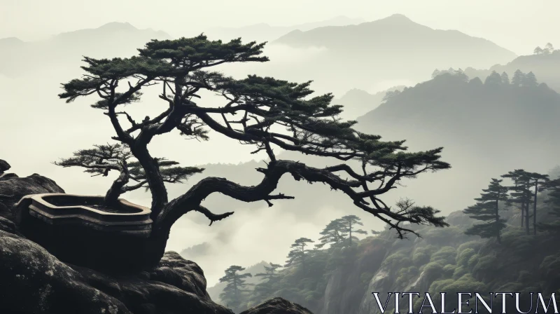 AI ART Majestic Tree on Cliff: Serene Landscape Photo