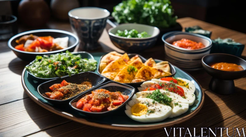 Mediterranean Inspired Breakfast Tray with a Variety of Foods AI Image