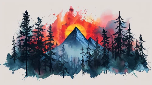 Mountain Landscape Watercolor Painting