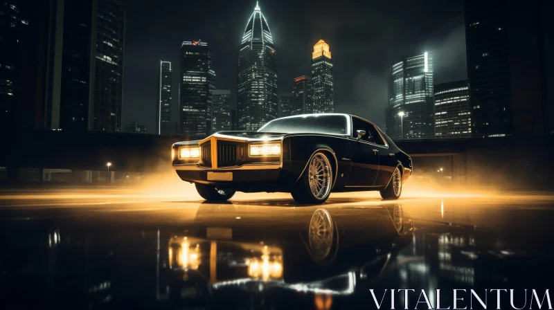 Night View Classic Car City Scene AI Image