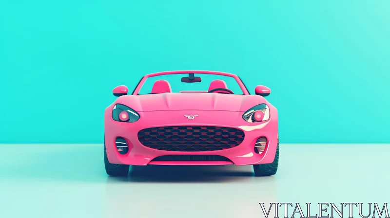 Pink Convertible Car 3D Rendering on Blue Background AI Image